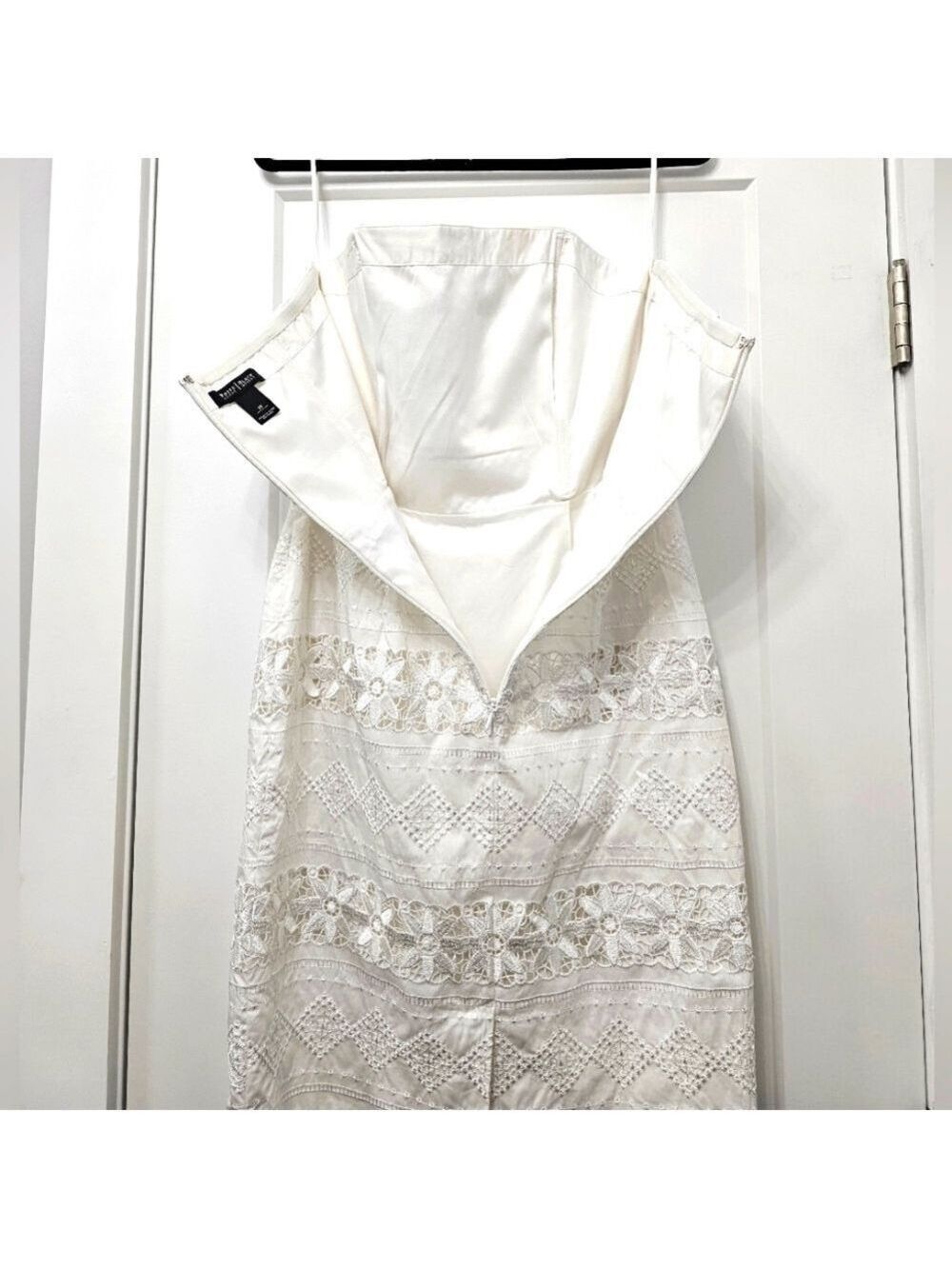 White House Black Market White Strapless Embroidered Eyelet Lace Dress Size 10 - Picture 8 of 14